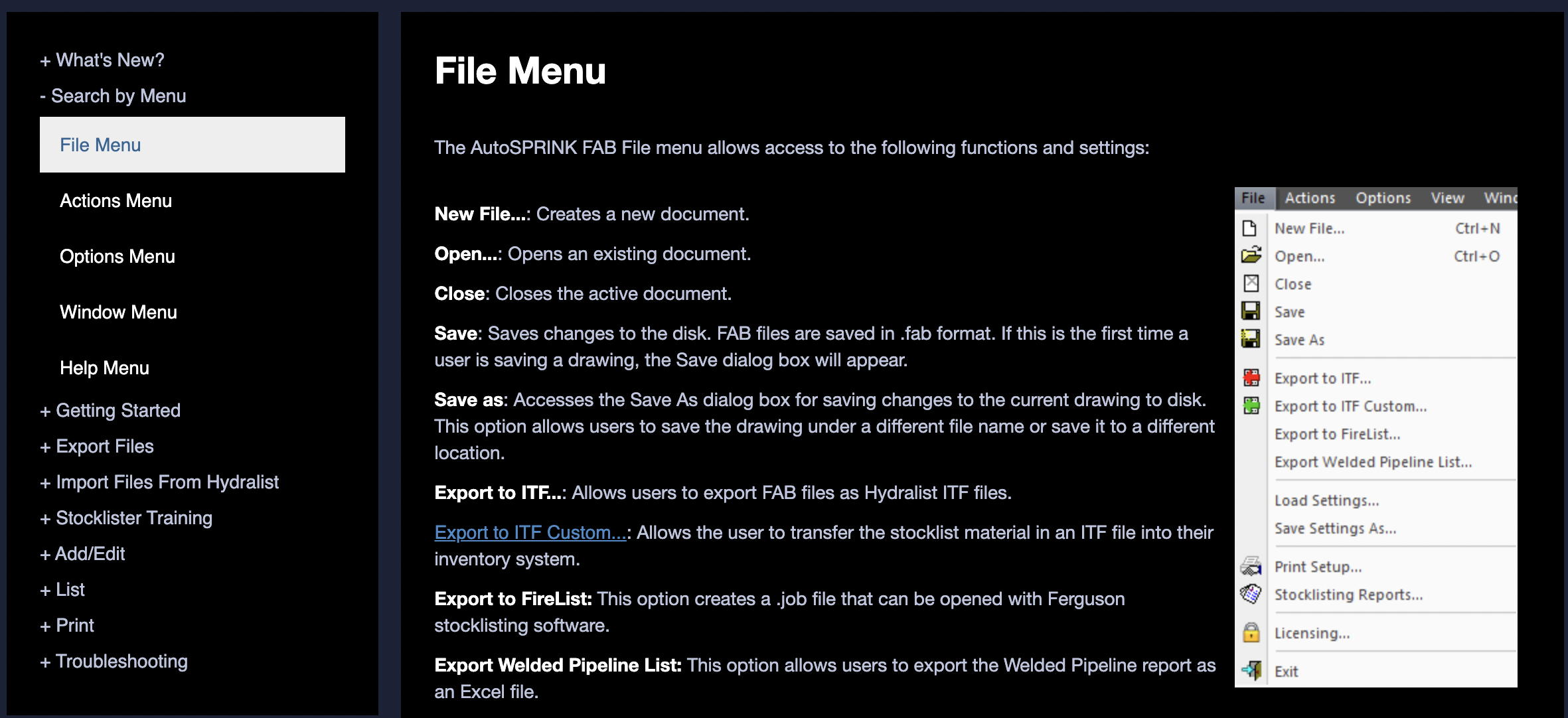 AutoSPRINK FAB documentation site screenshot